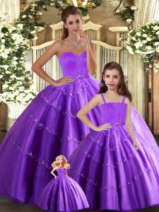 High Quality Eggplant Purple Sleeveless Tulle Lace Up Quinceanera Gown for Sweet 16 and Quinceanera