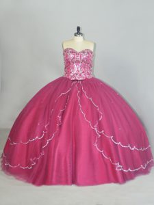 Red Ball Gowns Tulle Sweetheart Sleeveless Beading and Sequins Lace Up Vestidos de Quinceanera Brush Train