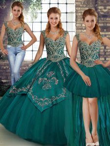 Fancy Sleeveless Lace Up Floor Length Beading and Embroidery Quinceanera Gowns