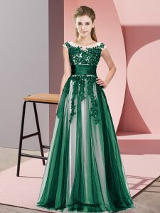 Unique Dark Green Scoop Zipper Beading and Lace Dama Dress Sleeveless