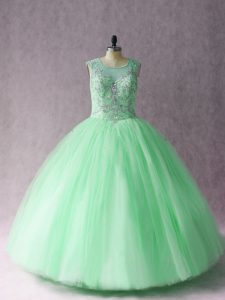 Ball Gowns Quinceanera Gowns Apple Green Scoop Tulle Sleeveless Floor Length Lace Up