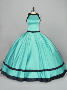 Sumptuous Ruching 15th Birthday Dress Aqua Blue Zipper Sleeveless Floor Length