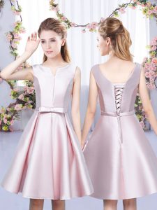 Cute Baby Pink Sleeveless Satin Lace Up Court Dresses for Sweet 16 for Wedding Party