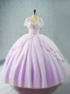 Modest Sweetheart Sleeveless Lace Up 15th Birthday Dress Lavender Tulle