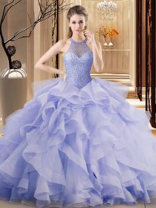Superior Lavender Ball Gowns Ruffles Ball Gown Prom Dress Lace Up Organza Sleeveless