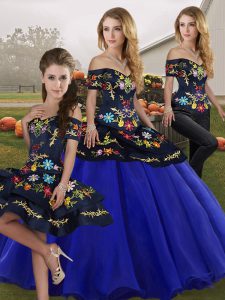 Floor Length Royal Blue Quinceanera Dress Off The Shoulder Sleeveless Lace Up