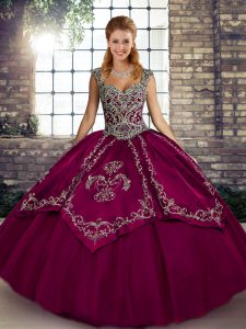 Sleeveless Tulle Floor Length Lace Up Quinceanera Dresses in Fuchsia with Beading and Embroidery