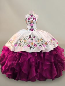 Romantic Fuchsia Lace Up Sweet 16 Quinceanera Dress Beading and Embroidery Sleeveless Floor Length