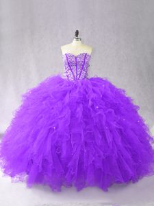 Chic Purple Sweetheart Lace Up Beading and Ruffles Sweet 16 Quinceanera Dress Sleeveless