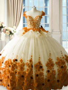 Inexpensive Brown Hand Made Flower Zipper Ball Gown Prom Dress