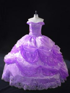 Lavender Lace Up Off The Shoulder Beading and Appliques and Sequins Quinceanera Dresses Organza Sleeveless