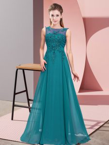 Sweet Floor Length Zipper Court Dresses for Sweet 16 Teal for Wedding Party with Beading and Appliques