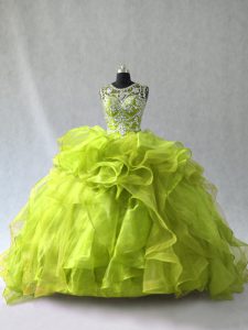 Yellow Green Sleeveless Organza Lace Up 15 Quinceanera Dress for Sweet 16 and Quinceanera