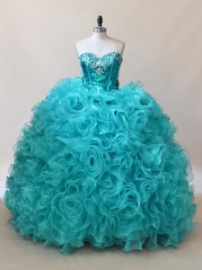 Inexpensive Fabric With Rolling Flowers Sleeveless Floor Length Vestidos de Quinceanera and Ruffles and Sequins