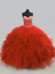 Noble Rust Red Sleeveless Tulle Lace Up 15th Birthday Dress for Sweet 16 and Quinceanera