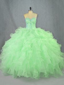 Stylish Organza Sweetheart Sleeveless Lace Up Beading and Ruffles Quinceanera Dresses in Green