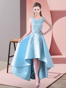Lace Court Dresses for Sweet 16 Aqua Blue Zipper Sleeveless High Low