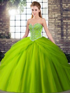 Lace Up Quinceanera Gowns for Military Ball and Sweet 16 and Quinceanera with Beading and Pick Ups Brush Train