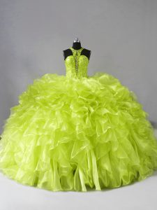 Ball Gowns Sleeveless Yellow Green Sweet 16 Dresses Brush Train Zipper