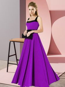 Deluxe Square Sleeveless Quinceanera Dama Dress Floor Length Belt Purple Chiffon