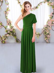 Green Dama Dress for Quinceanera Wedding Party with Ruching One Shoulder Sleeveless Criss Cross