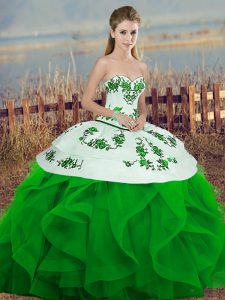 Clearance Green Sleeveless Tulle Lace Up Sweet 16 Dresses for Military Ball and Sweet 16 and Quinceanera