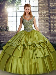 Straps Sleeveless Taffeta Quinceanera Dresses Beading and Ruffled Layers Lace Up