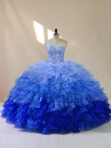 Nice Multi-color Ball Gowns Sweetheart Sleeveless Organza Floor Length Lace Up Beading and Ruffles Quinceanera Gowns