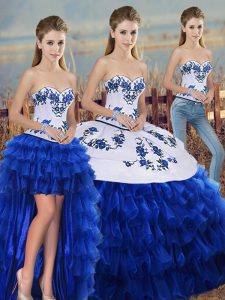 Sweetheart Sleeveless Lace Up Quinceanera Gowns Royal Blue Organza