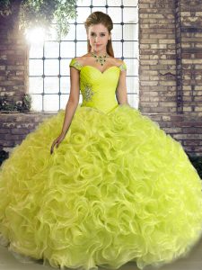 High End Yellow Green Sleeveless Floor Length Beading Lace Up 15th Birthday Dress