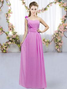 Lilac Empire Chiffon One Shoulder Sleeveless Hand Made Flower Floor Length Lace Up Quinceanera Dama Dress