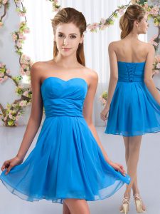 Dynamic Sleeveless Lace Up Mini Length Ruching Court Dresses for Sweet 16
