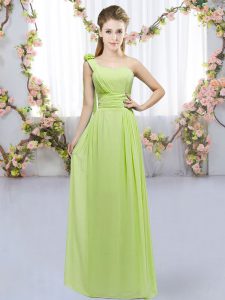 Cheap Empire Court Dresses for Sweet 16 Yellow Green One Shoulder Chiffon Sleeveless Floor Length Lace Up