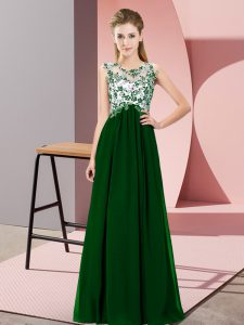 Chiffon Scoop Sleeveless Zipper Beading and Appliques Court Dresses for Sweet 16 in Dark Green