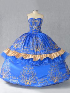 Ball Gowns Quinceanera Gown Blue Sweetheart Satin and Organza Sleeveless Floor Length Lace Up