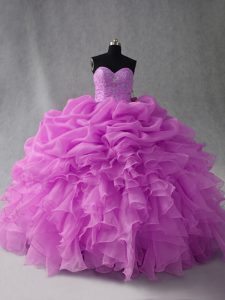 Superior Lilac Sweetheart Neckline Beading and Ruffles and Pick Ups Quince Ball Gowns Sleeveless Lace Up