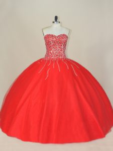 Cute Red Sweetheart Neckline Beading 15 Quinceanera Dress Sleeveless Lace Up