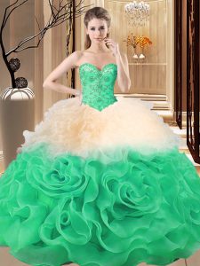 Glorious Multi-color Sleeveless Beading and Ruffles Floor Length Quinceanera Dress