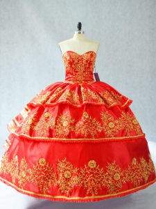 Amazing Red Sweetheart Lace Up Embroidery and Ruffled Layers 15 Quinceanera Dress Sleeveless