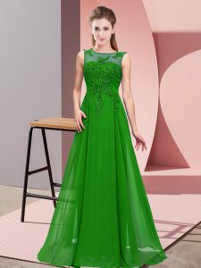 Chiffon Scoop Sleeveless Zipper Beading and Appliques Dama Dress for Quinceanera in Green