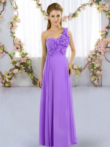 Eye-catching Lavender One Shoulder Neckline Hand Made Flower Court Dresses for Sweet 16 Sleeveless Lace Up