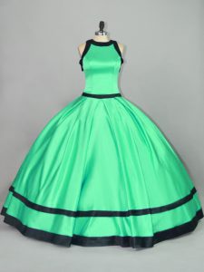 Apple Green Satin Zipper Scoop Sleeveless Floor Length 15th Birthday Dress Ruching