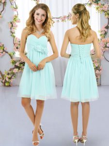 Aqua Blue Court Dresses for Sweet 16 Wedding Party with Hand Made Flower Sweetheart Sleeveless Lace Up