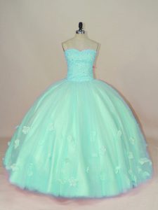Fabulous Sleeveless Hand Made Flower Lace Up Ball Gown Prom Dress