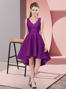 Sleeveless Lace High Low Zipper Court Dresses for Sweet 16 in Purple with Lace