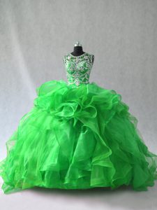 Green Quinceanera Gowns Organza Sleeveless Beading and Ruffles