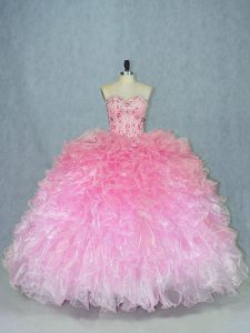 Sweet Multi-color Ball Gowns Organza Sweetheart Sleeveless Beading Floor Length Lace Up Ball Gown Prom Dress