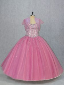 Exceptional Pink Sleeveless Tulle Lace Up 15th Birthday Dress for Sweet 16 and Quinceanera