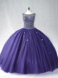 Glamorous Purple Sleeveless Beading Floor Length Ball Gown Prom Dress