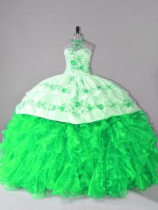 Sleeveless Organza Court Train Lace Up Sweet 16 Quinceanera Dress in with Embroidery and Ruffles